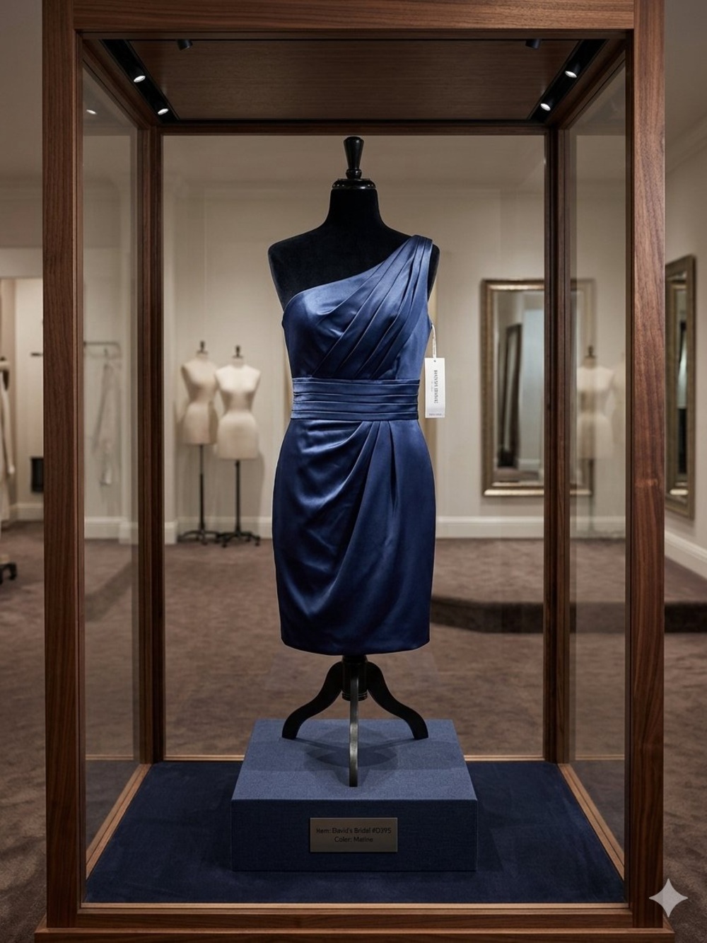 David's Bridal Navy One-Shoulder Draped Cocktail Dress